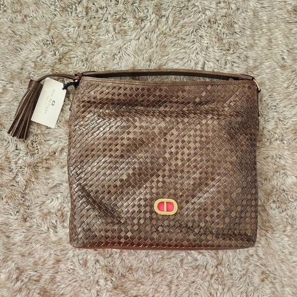 Dee Ocleppo Weaved Leather Tote Bag with Detachable Strap Brown Made in Italy - Picture 1 of 13